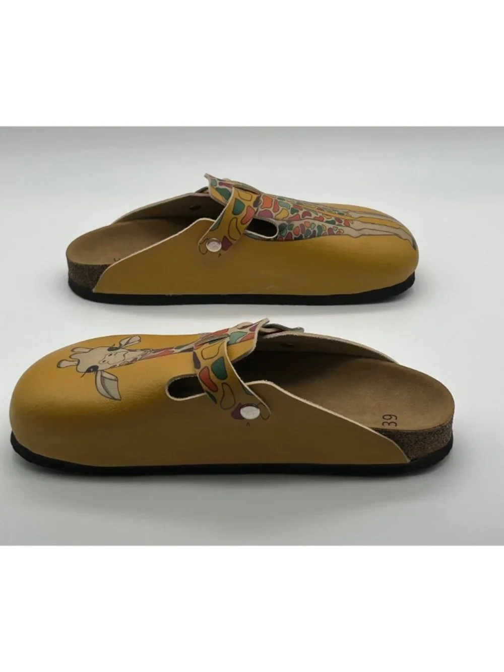 Goby Women's Giraffe Yellow Slip-On Clogs Vegan Faux Leather Whimsical Shoes 39 - Picture 3 of 8